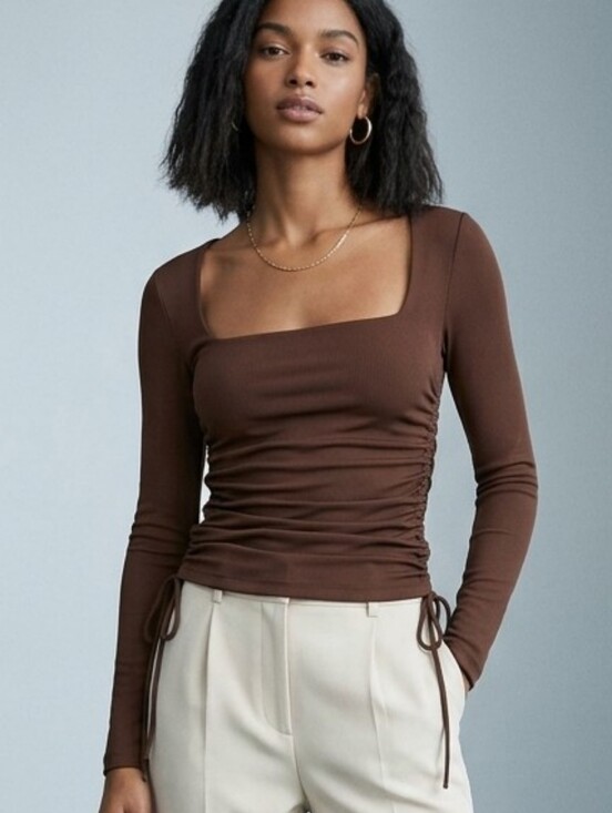 Zara Tops - Zara Square Neckline Ruched Long Sleeves Top